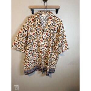Smyth Women Button Down Shirt Floral Print Cotton Cream XL